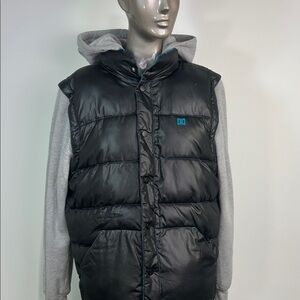 DC Black Puffer Vest & Jacket Detachable 2 in 1 Teal Lining and Gray Sleeves